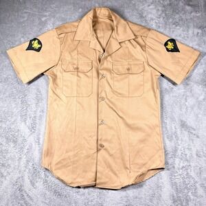 US Army Military Uniform Shirt Mens Small Tan Short Sleeve Button Front